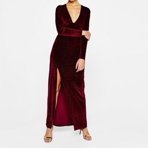 Bershka Special Edition burgundy suede sparkly dress -S